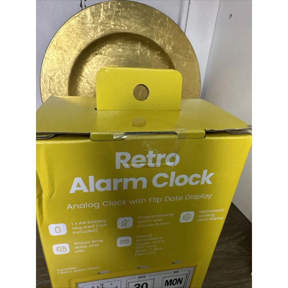 Gems Retro Alarm‎ Clock Flip Date Day Analog Yellow Desk Clock Brand New Sealed
